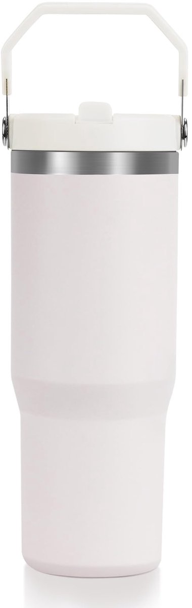 SnelShoppen - Thermosbeker met Rietje en Handvat, 100 ml, Dubbelwandig, Vacuüm en Roestvrij Staal, Draagbare Autobeker, Reisfles voor Sport, School en