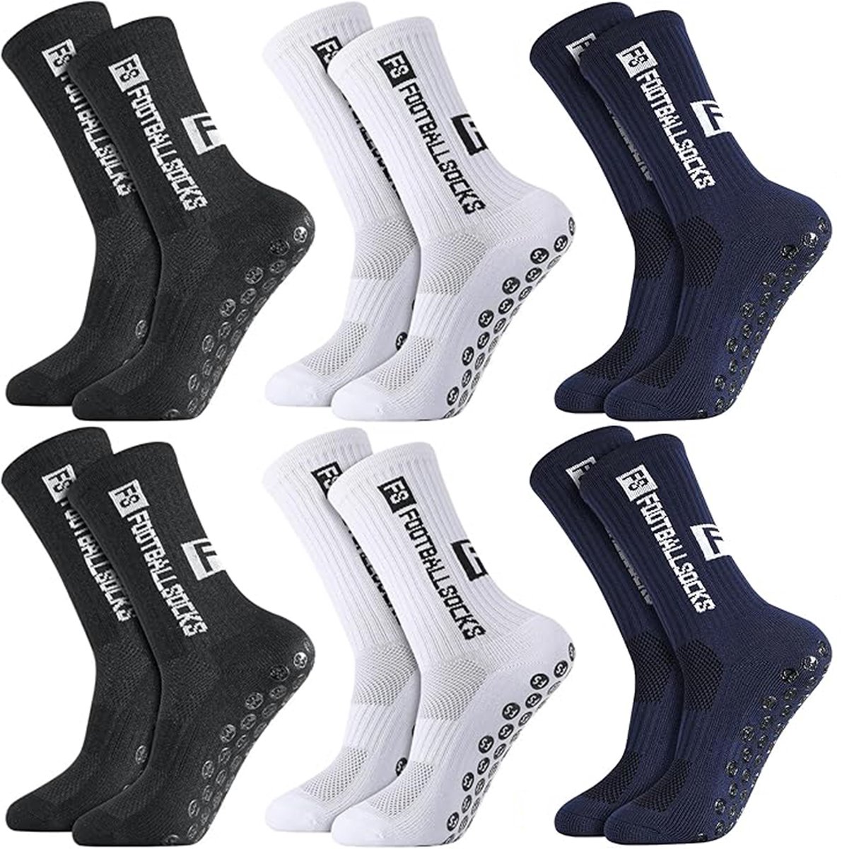 Sportsokken 6 paar voetbalsokken- maat 39-46- antislip grip voetbalsokken (sportsokken voor heren en dames voor voetbal- basketbal en hardlopen- antislip grip voetbalsokken) voor wandelen-fietsen- balspellen- hardlopen en workouts- drie kleuren