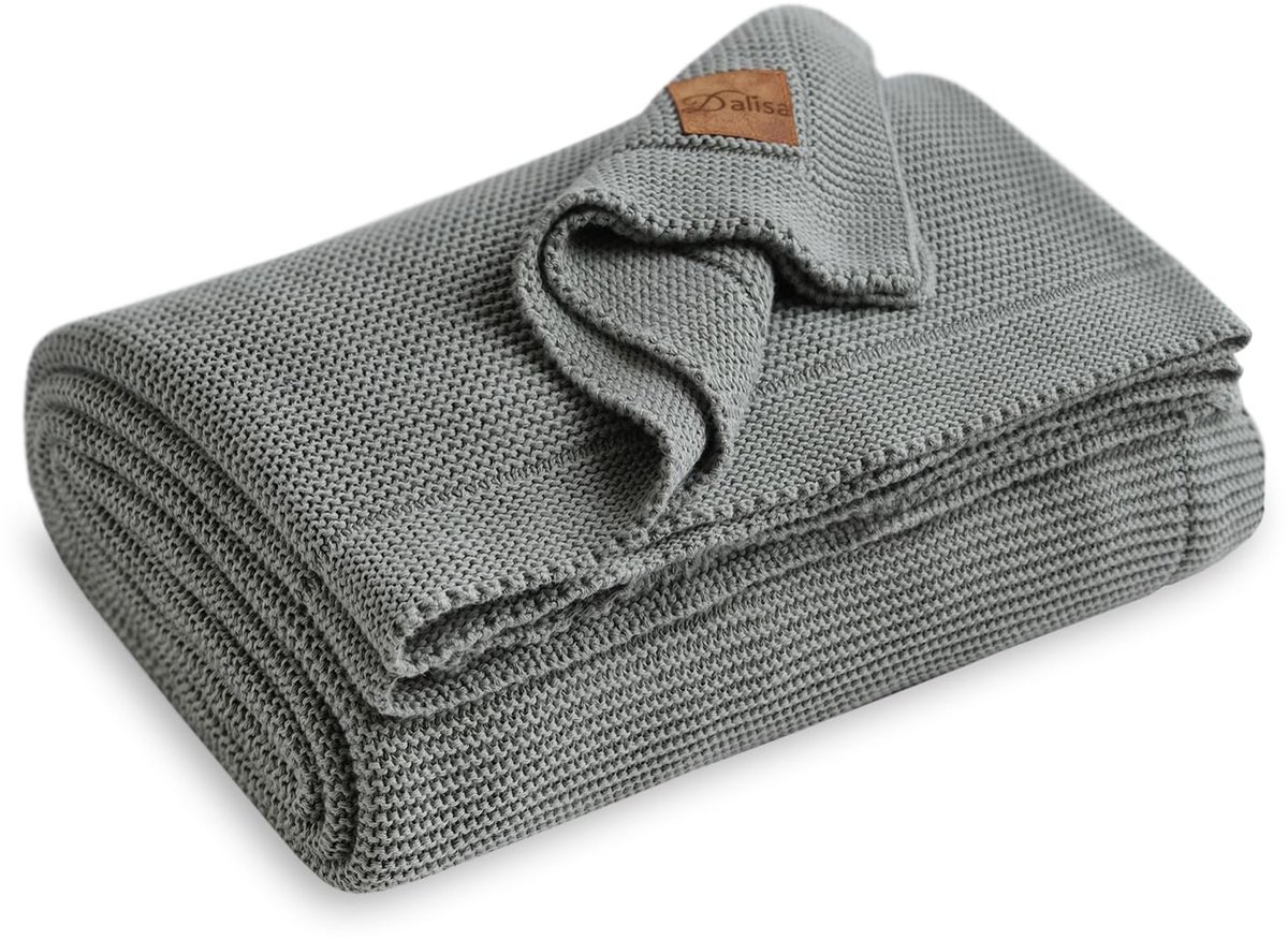SnelShoppen - Dalisa 100% Biologisch Turks Katoenen Plaid - GOTS-gecertificeerd - Cozy Boho Vintage Gebreid - Alina Groen 50 x 60 cm voor Bank, Bed en