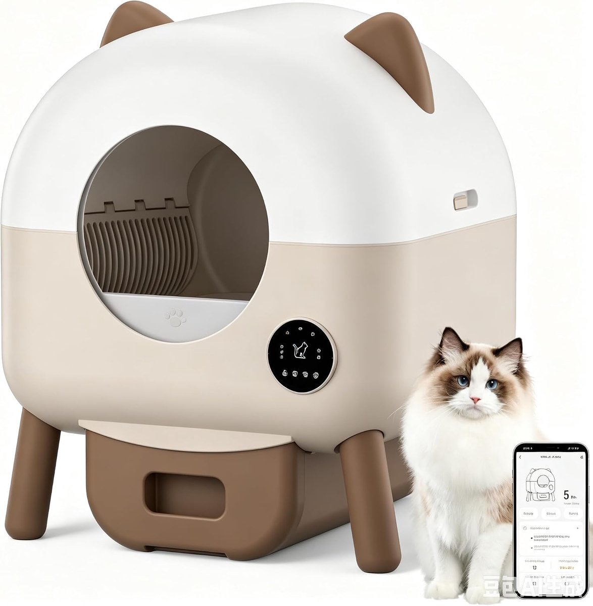 Zelfreinigende kattenbak - Automatische kattenbak - 76 l - Veiligheidssensoren - Beveiliging tegen beknelling - Geuronderdrukkend - 6 sfeerverlichtingen - 2,4 GHz-bediening via app - Gemakkelijk schoon te maken - Ideaal voor meerdere katten