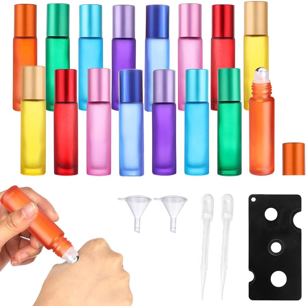 Roll-on Flessen - 16 Stuks - 10 ml Leeg - Rollerflesjes Glas - RVS Rollerballen - Met open