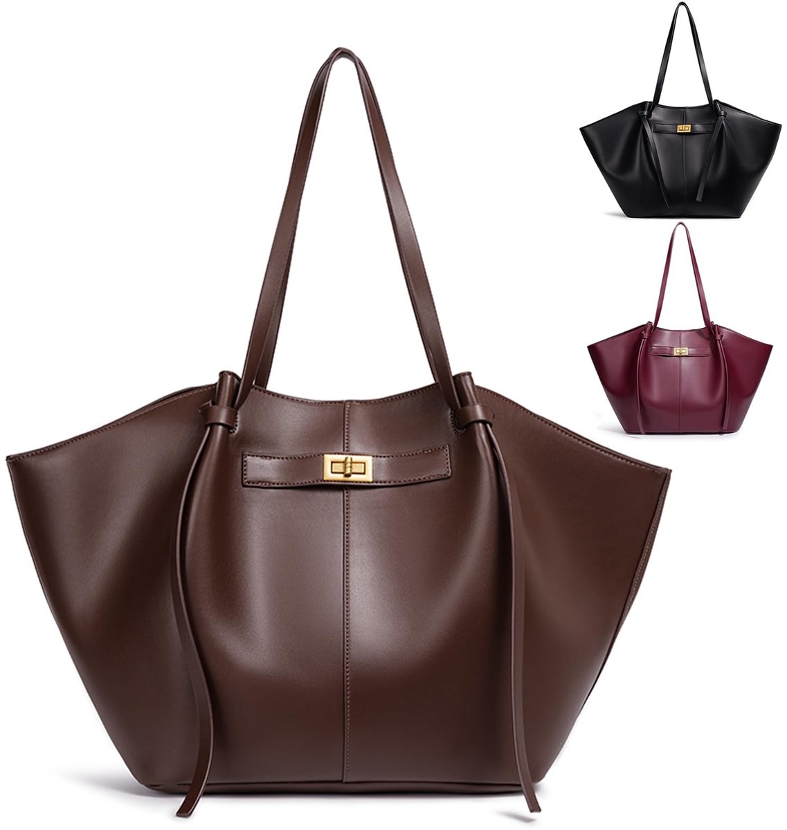 SnelShoppen - Leren Shopper Tas Dames - Grote Schoudertas met Afneembare Riem - Perfect voor Universiteit, Werk, School, Winkelen, Reizen - Stijlvolle