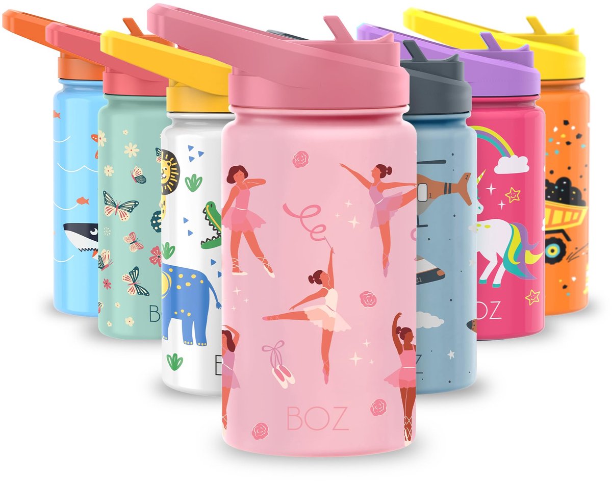 SnelShoppen - Geïsoleerde RVS Kinder Drinkfles met Rietje en Deksel, Lek- en Spillproof, Vaatwasserbestendig, BPA-vrij, 414 ml voor School en Sport (B