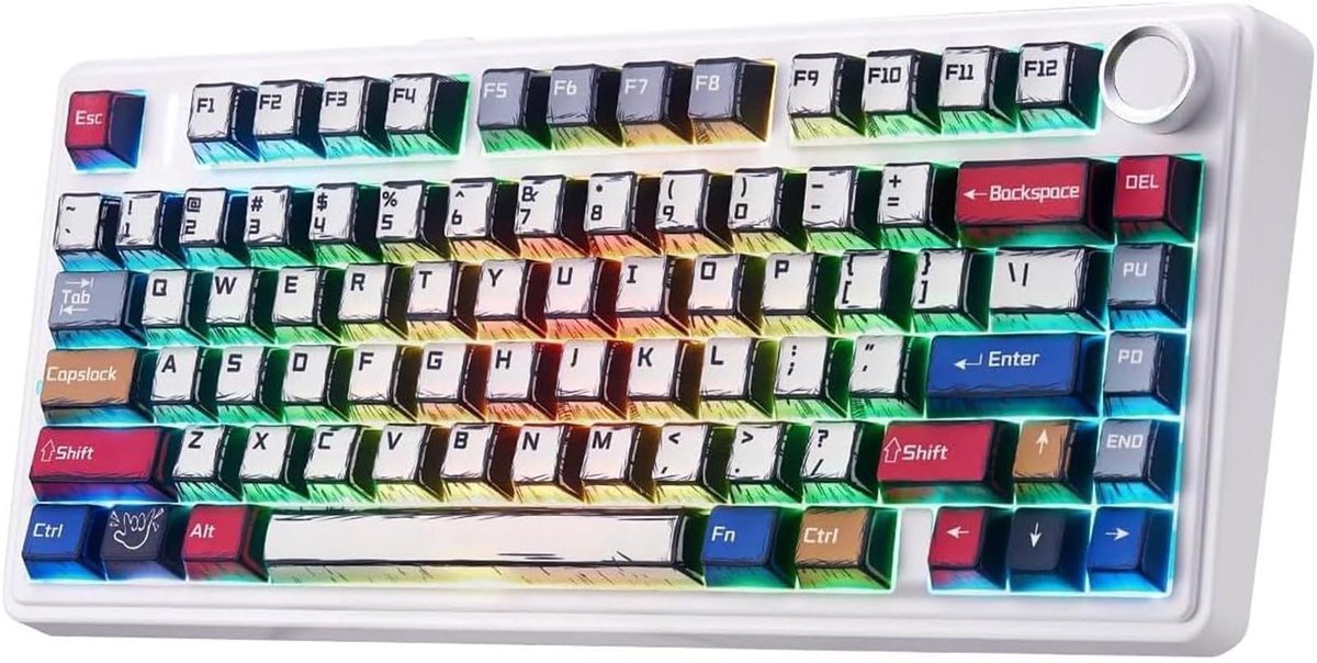 SnelShoppen - Draadloos Mechanisch Toetsenbord, RGB Backlit, 81 Toetsen, 75% Layout, Bluetooth/2.4GHz/Type-C, Crèmekleurig met Reaper Switches voor Ga