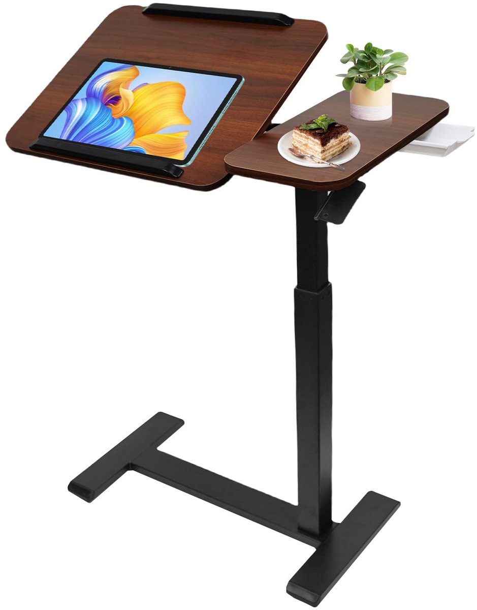 SnelShoppen - DOKKOME Bijzettafel Verstelbaar - Laptoptafel met Wieltjes - Mobiel Staand Bureau - Draaibare Computertafel - Overbedtafel voor Bed en B