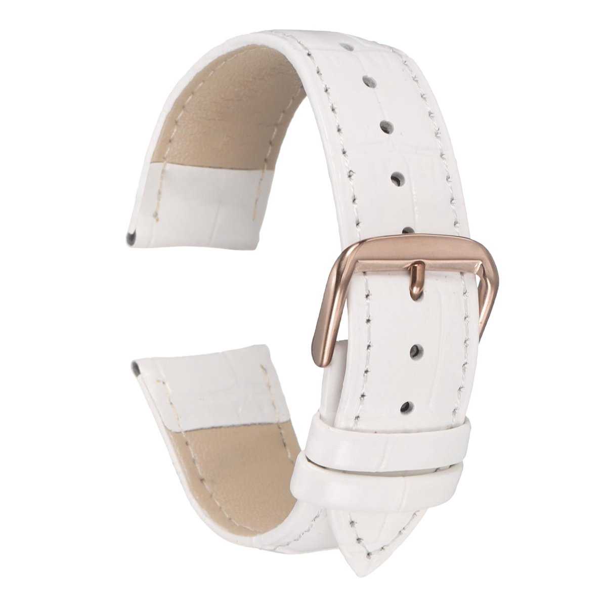Dailygoods - Leren Horlogeband 20mm - Wit Roze Goud, Vervangband voor Mannen en Vrouwen