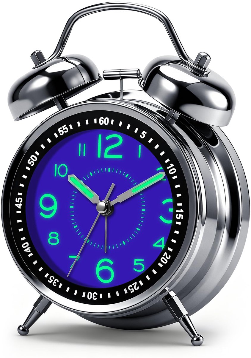 Dailygoods - Twin Bell Wekker met Stille Mechanisme voor Zware Slapers