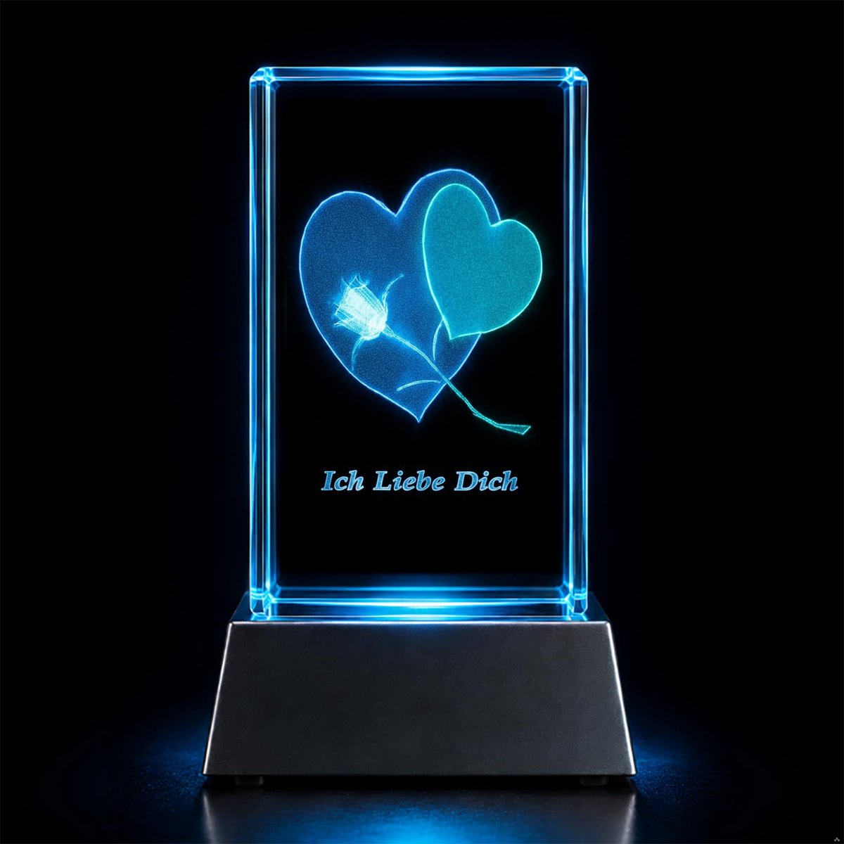 Dailygoods - Sfeerlicht met 3D Lasergravure Hart en Roos, LED Kaars in Kristalglasblok
