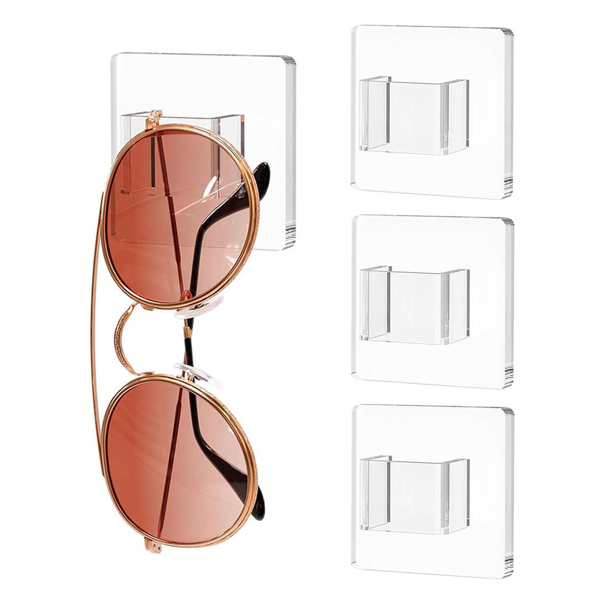 Dailygoods - Wandmontage Brilhouder - Transparante Zonnebril Organiser met 4 Stuks
