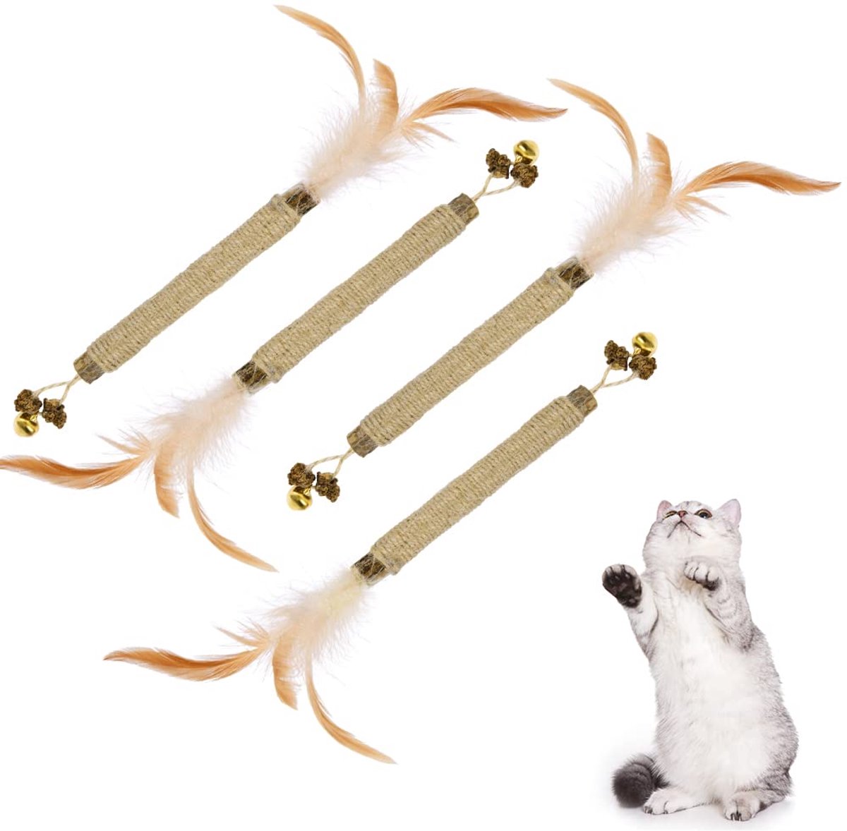 Dailygoods - 4 Stuks Organic Catnip Sticks voor Katten - Speelgoed voor Gezondheid en Verzorging
