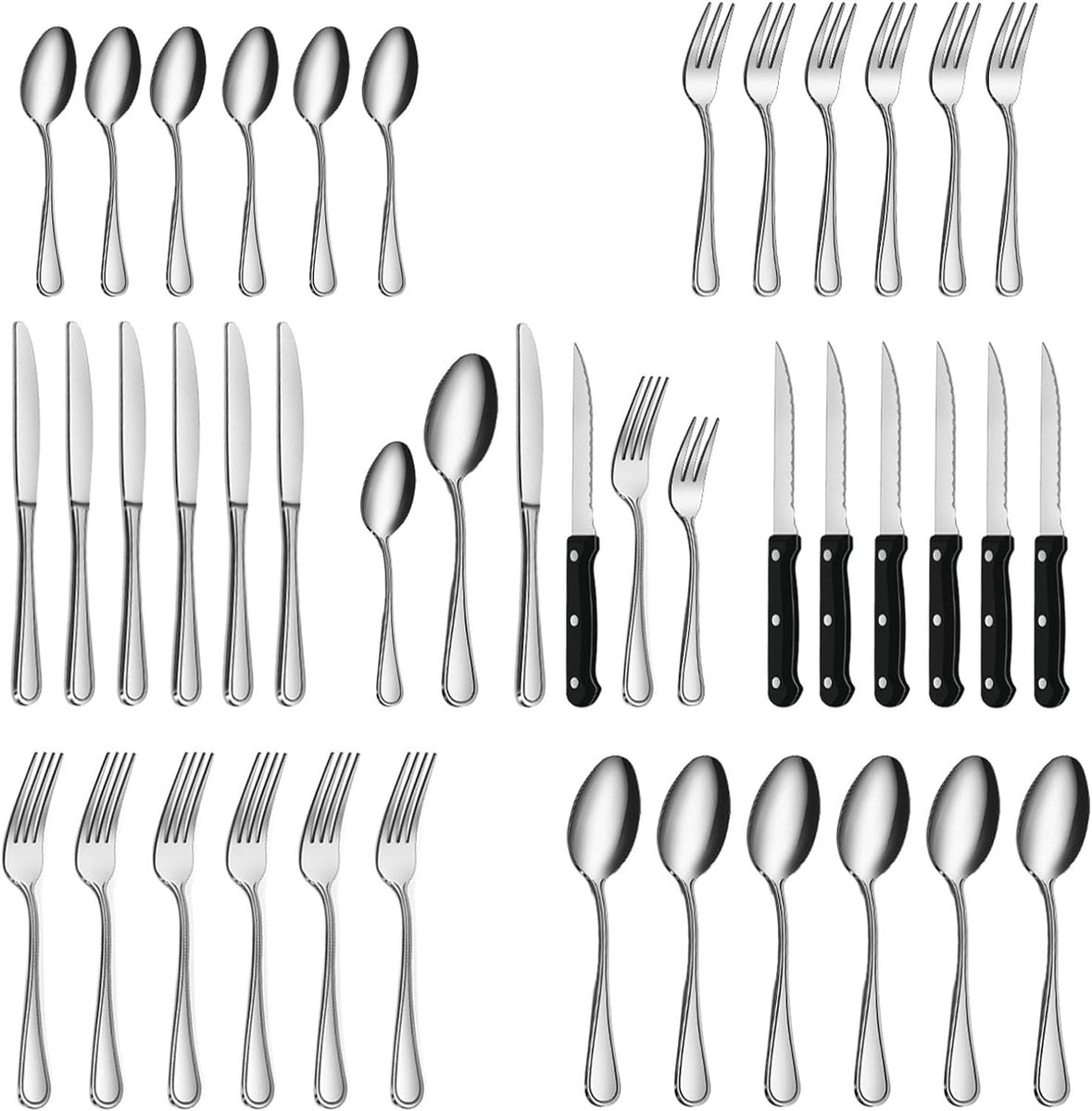 Dailygoods - 36-Delige Bestekset voor 6 Personen - Hoogglans Bestek met Steakmes, Vork, Lepel - Vaatwasserbestendig