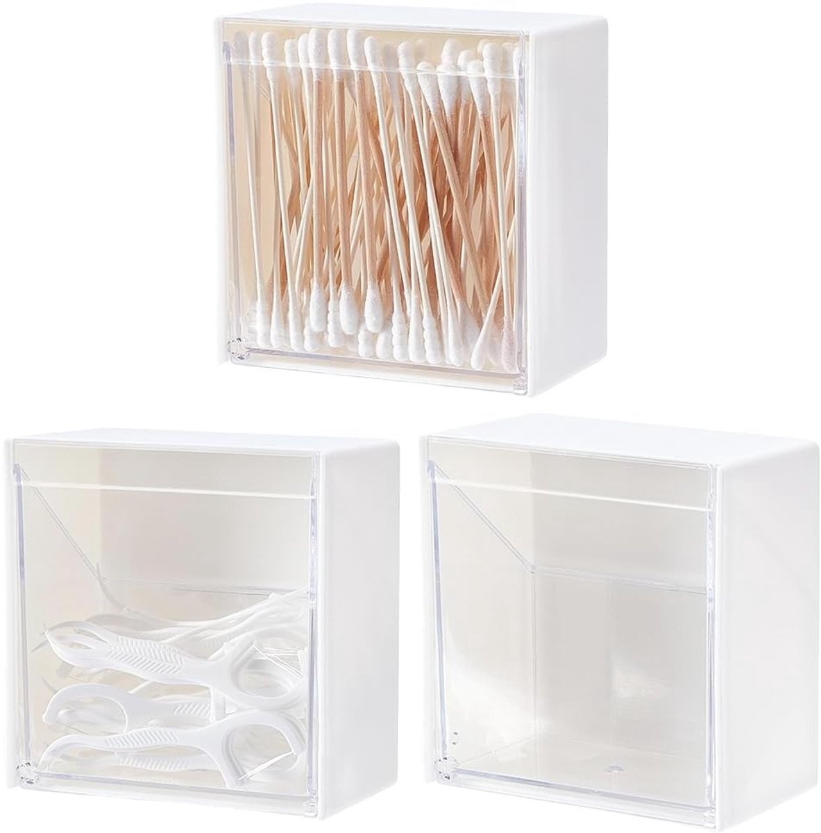 Dailygoods - 3 Stks Wandhouder voor Wattenstaafjes en Haarbanden - Plastic Opbergdoos