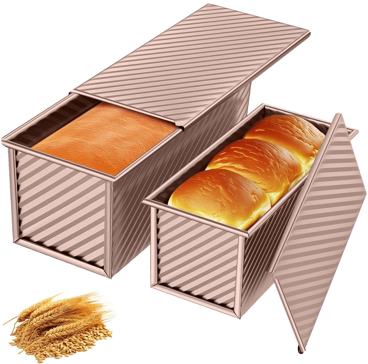 Dailygoods - 2-delige Broodmaker Set met Antikleef Bakvormen en Deksel - Roze Goud