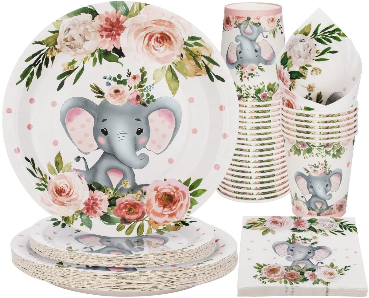 Dailygoods - 100-delige Roze Olifant Baby Shower Serviesset - Tafelgerei voor 25 Gasten