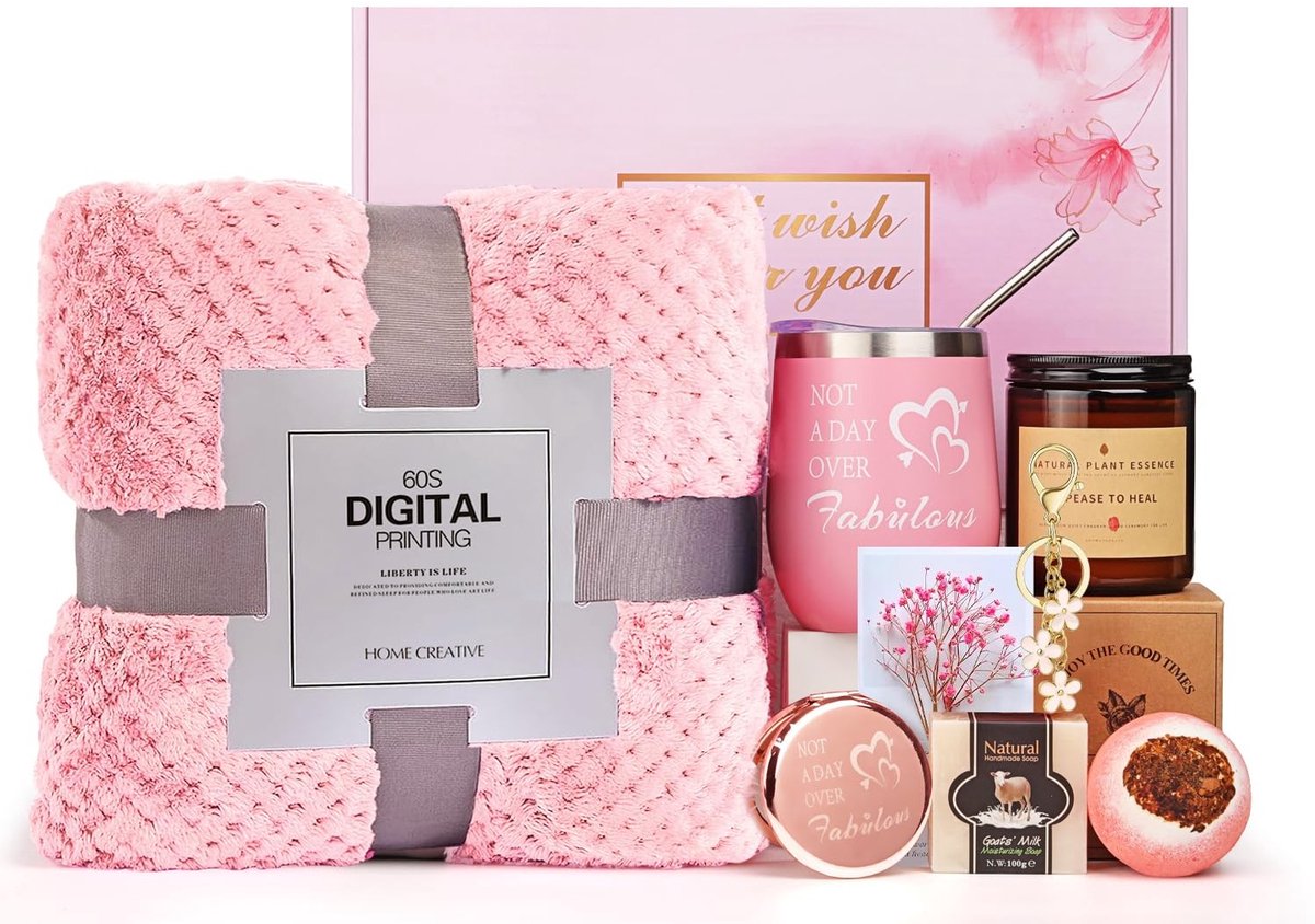 Dailygoods- Geschenkmand voor vrouwen - Unieke geschenkset - Verjaardagscadeau voor zus/vriendin - Cadeaumand met flanellen deken - Snel herstel - Perfect voor moeder/dochter - Cadeaupakket