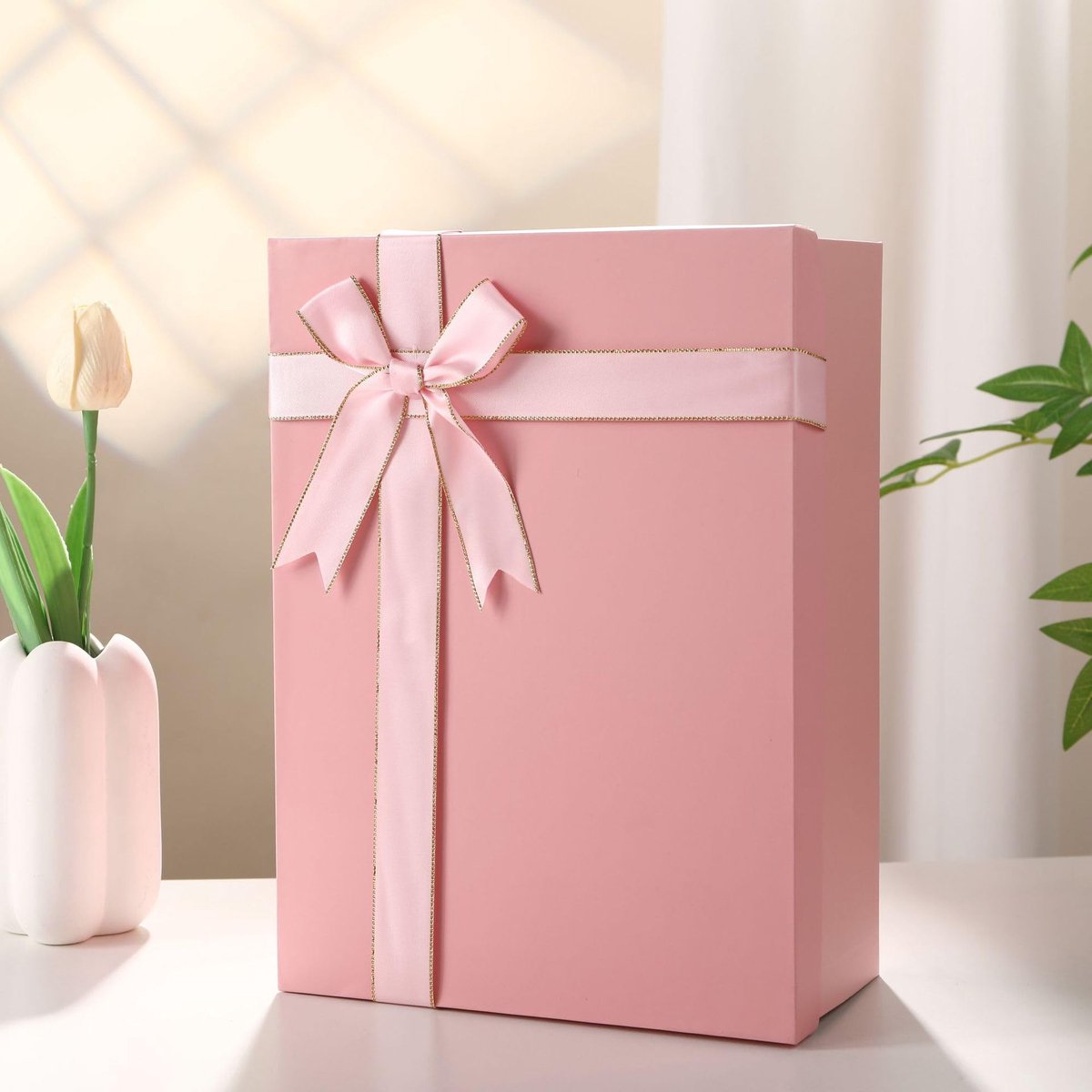 Dailygoods - Herbruikbare Cadeaubox met Strik - Roze 22,5 x 16 x 8,5 cm