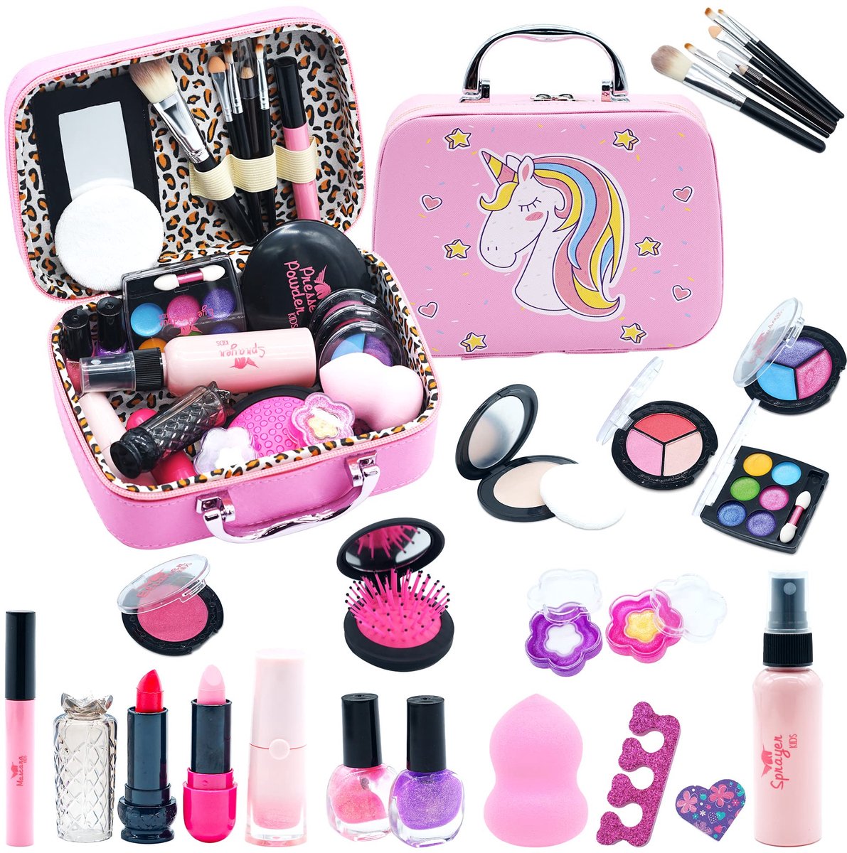 Dailygoods- Kindermake-upkoffer Afwasbaar - Make-upset voor Meisjes - Rollenspel - Veilig - Niet Giftig - Beste Cadeau voor Kinderen 3-12 - Kinderschminkset