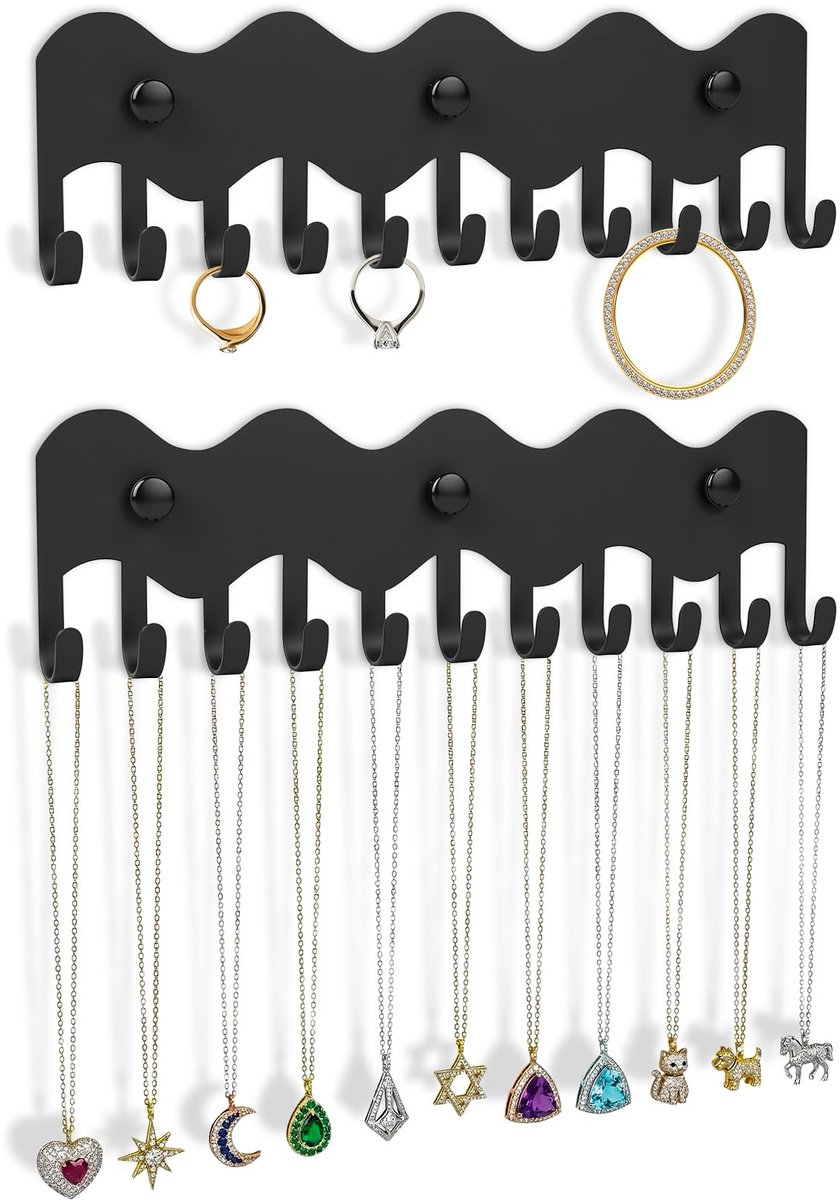 Dailygoods - Wandgemonteerde Kettinghouder - Metalen Sieradenorganizer Zwart