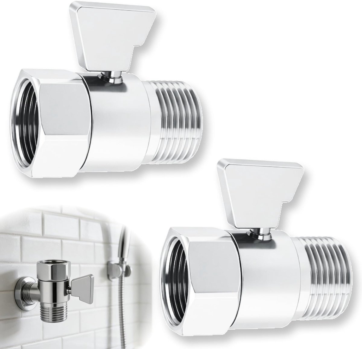 Dailygoods- Hoekventiel 1/2 inch - 2-delige Waterstop - Douchekop/Handdouche - Gepolijst Chroom - Duurzaam - Eenvoudige Montage - Afsluitventiel