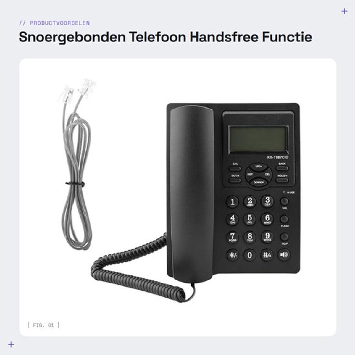 Snoergebonden Telefoon met Handsfree Functie - Desktop Telefoon - 3 Groepen Alarmen - LCD-Display - 5 Groepennummers - ABS-Kunststof