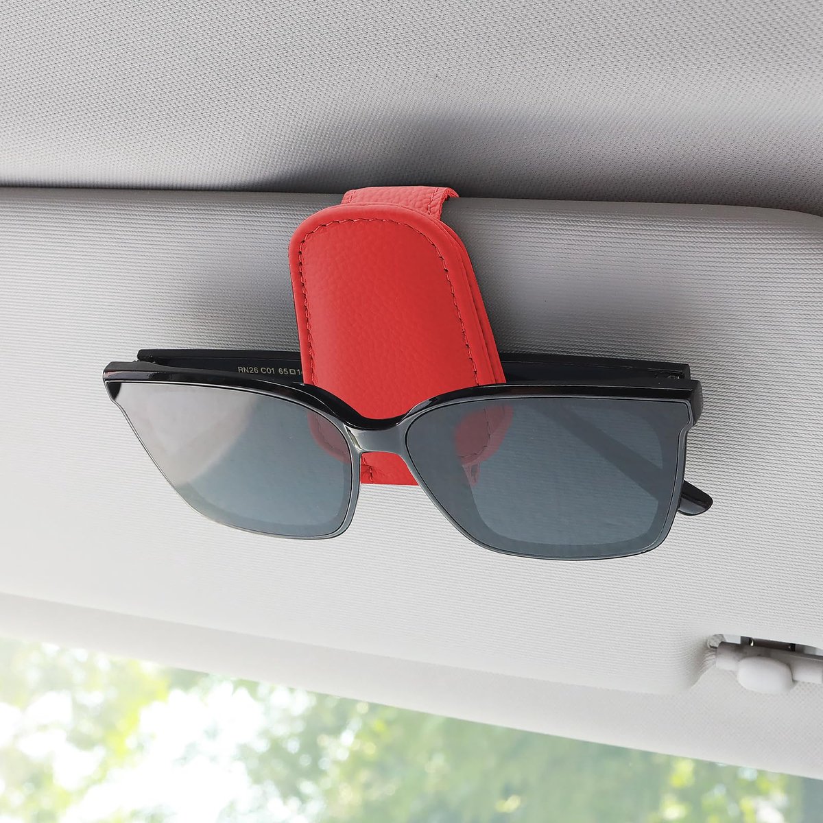 Dailygoods - Magnetische leren brillenhouder voor auto, zonneklep (rood)