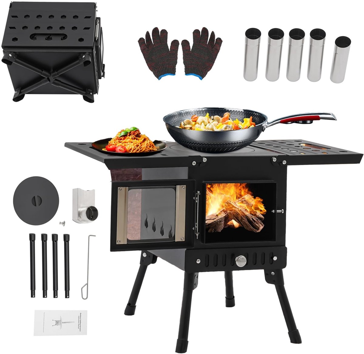 Dailygoods- Campinghoutkachel Inklapbaar - Draagbare Tuinkachel - Outdoor Keukenoven - Terrasoven - Kachel Verwarming 36-56 cm - Praktisch Design