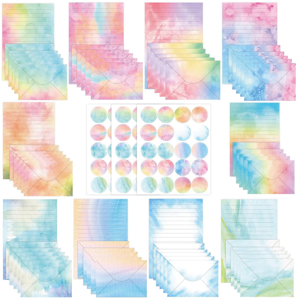 Dailygoods - 160 stuks aquarel briefpapier met enveloppenset - Voor uitnodigingen & schrijfpapier