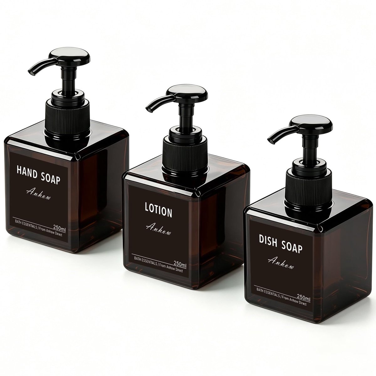 Dailygoods - 3 Stuks Zeepdispenser - Bruin, 250 ml, Met Etiketten Voor Badkamer, Douche En Keuken