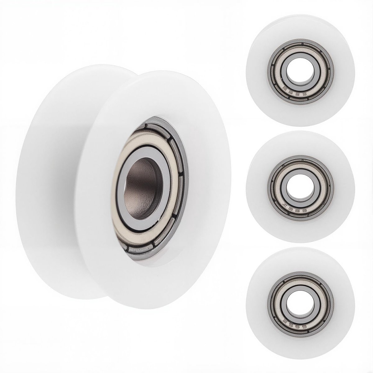 Dailygoods- Katrol U-groef 4 stuks - 6x24x9 mm - Nylon geleidingsrolwiel - Laadcapaciteit 77 kg - Duurzaam - Wit - Geleidingswiel