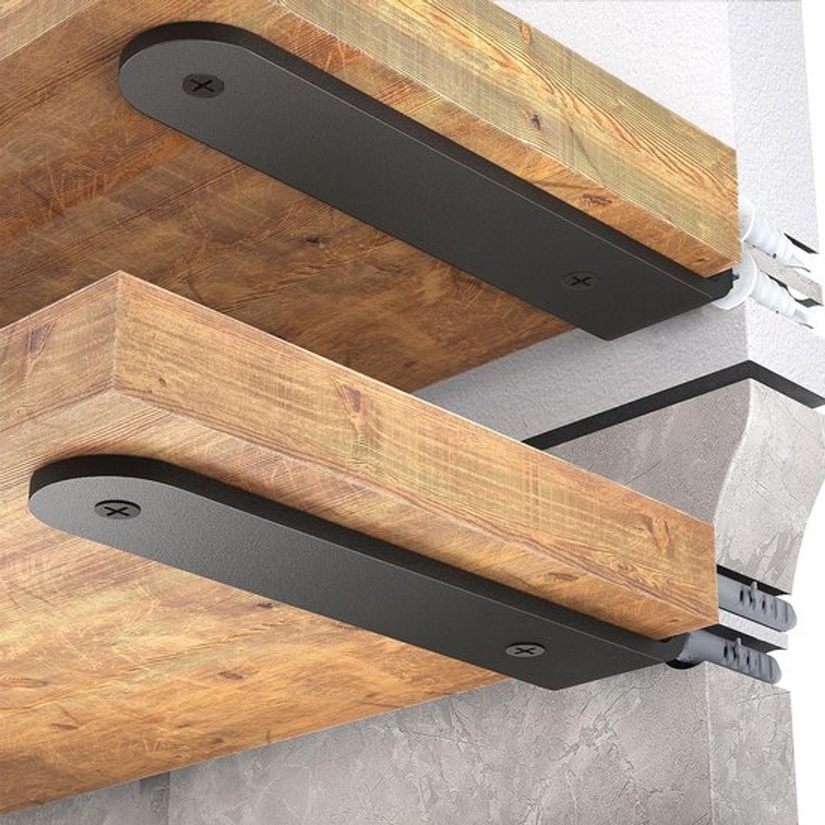 Plankdragers Zwart - Wandplank Beugel - Stevige Metalen Plankdrager - Wandmontage - 20cm - Ruimtebesparend - Planksteunen