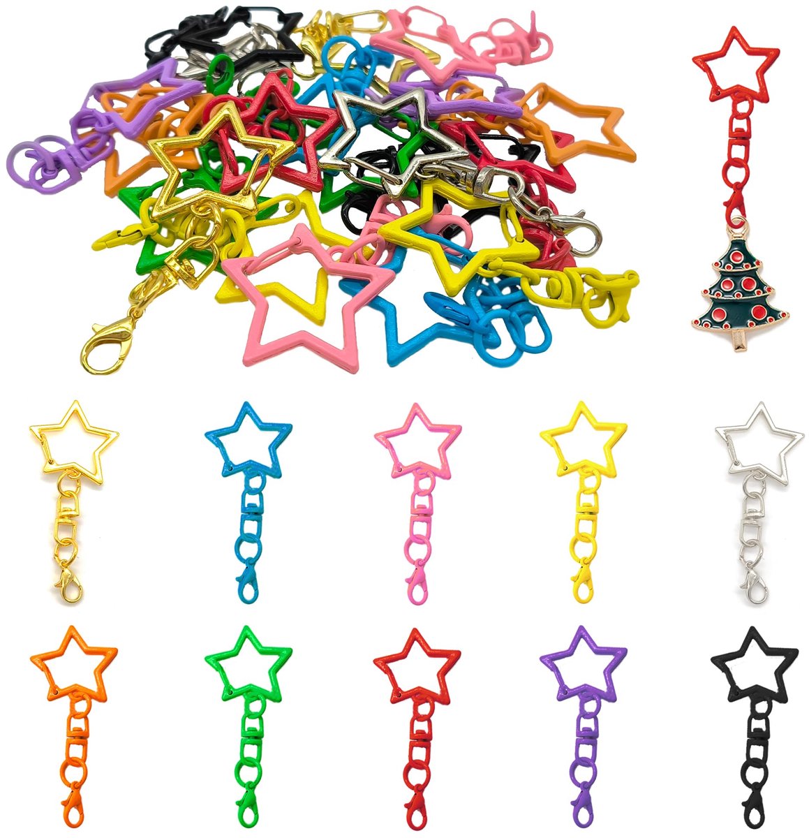 Dailygoods - 20 Stuks Sleutelhangers met Ketting en Karabijnhaak - Kleurrijk voor Creatieve Projecten