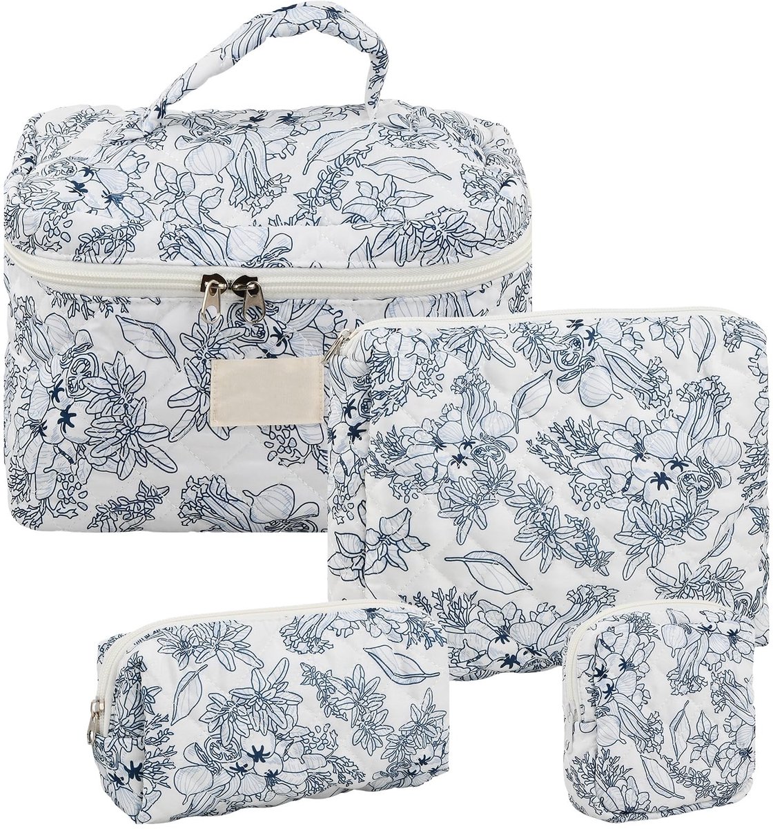 Dailygoods - 4-delige Cosmetica Tas - Zachte Katoenen Make-Up Tas - Bloemenpatroon