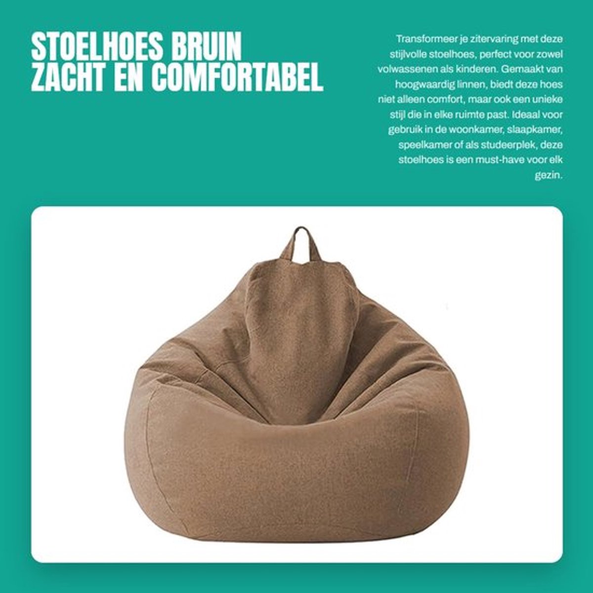 Stoelhoes zonder vulling - Zitzakhoes - Linnen - 80 x 90 cm - Ergonomisch design - Comfortabel zitten - Eenvoudig te reinigen