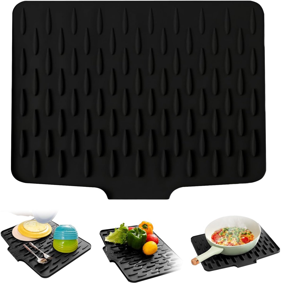 Dailygoods - Afdruipmat Servies - Siliconen, Snel Drainageontwerp, Zwart 40 x 32 cm