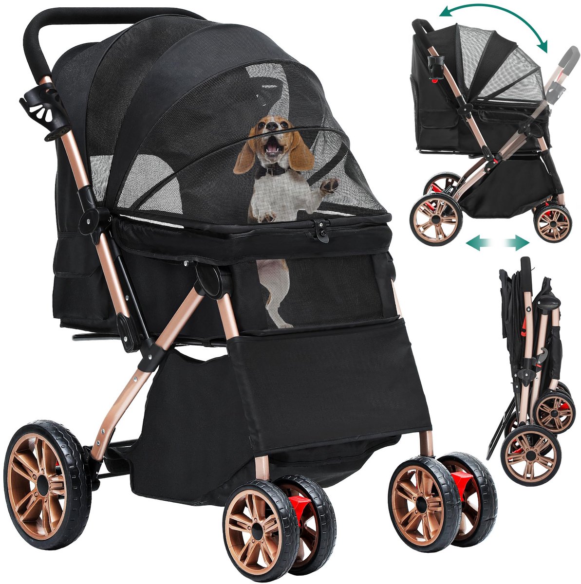 Dailygoods - Vouwbare Hondenbuggy voor Kleine Honden - Draagbare Buggy met Omkeerbare Handgreep
