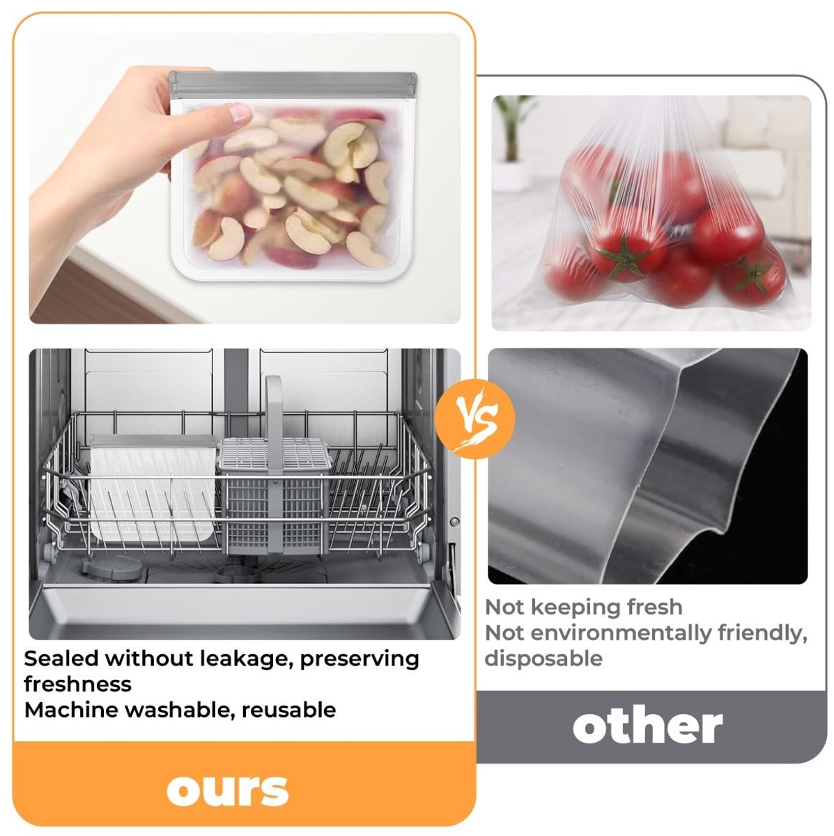 Dailygoods- Vrieszakken 10 Stuks - Herbruikbare Siliconen - Waterdicht - Lekvrij - BPA-vrij - Geschikt voor Voedsel - Opbergzakken — cadeau in Cadeau-ideeën - foto 2
