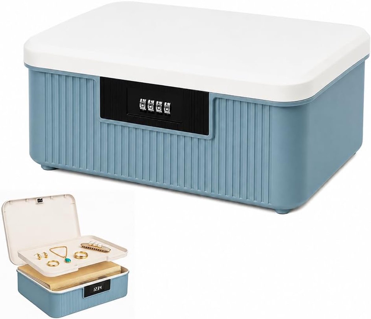 KZQ Blauwe Dubbellaagse Opbergdoos met Cijferslot (9 Liter) – Geschikt voor het bewaren van medicijnen, snoep en waardevolle spullen.