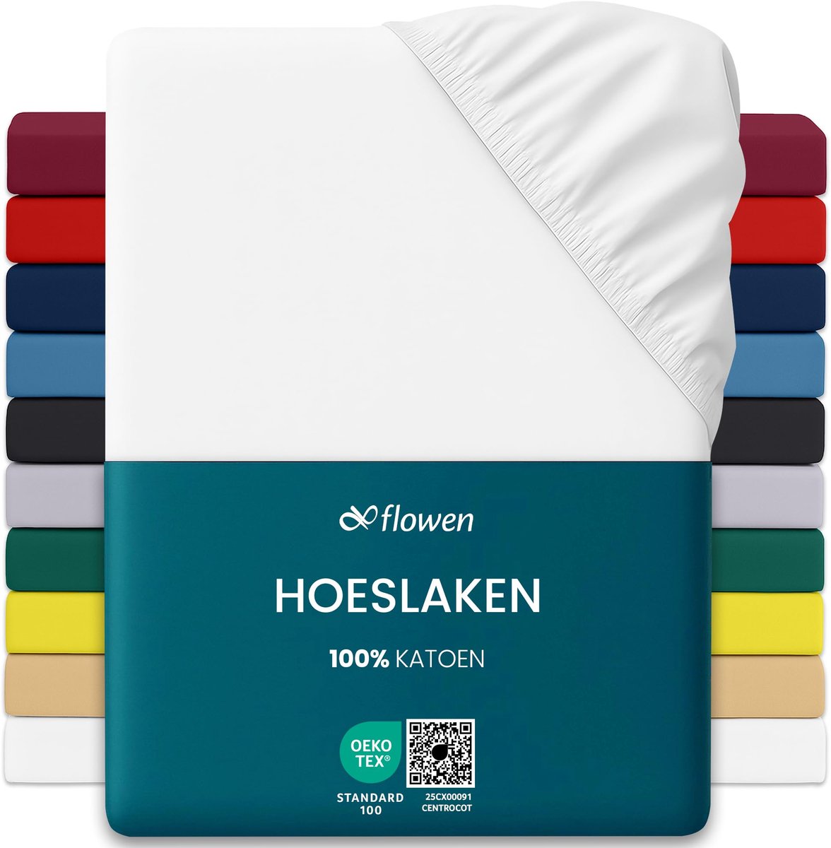 SnelShoppen - Hoeslaken 160 x 200 cm voor tweepersoonsbed, wit, 100% katoen, ademend, anti-mijt, voor matrassen tot 30 cm, machinewasbaar, zacht en du