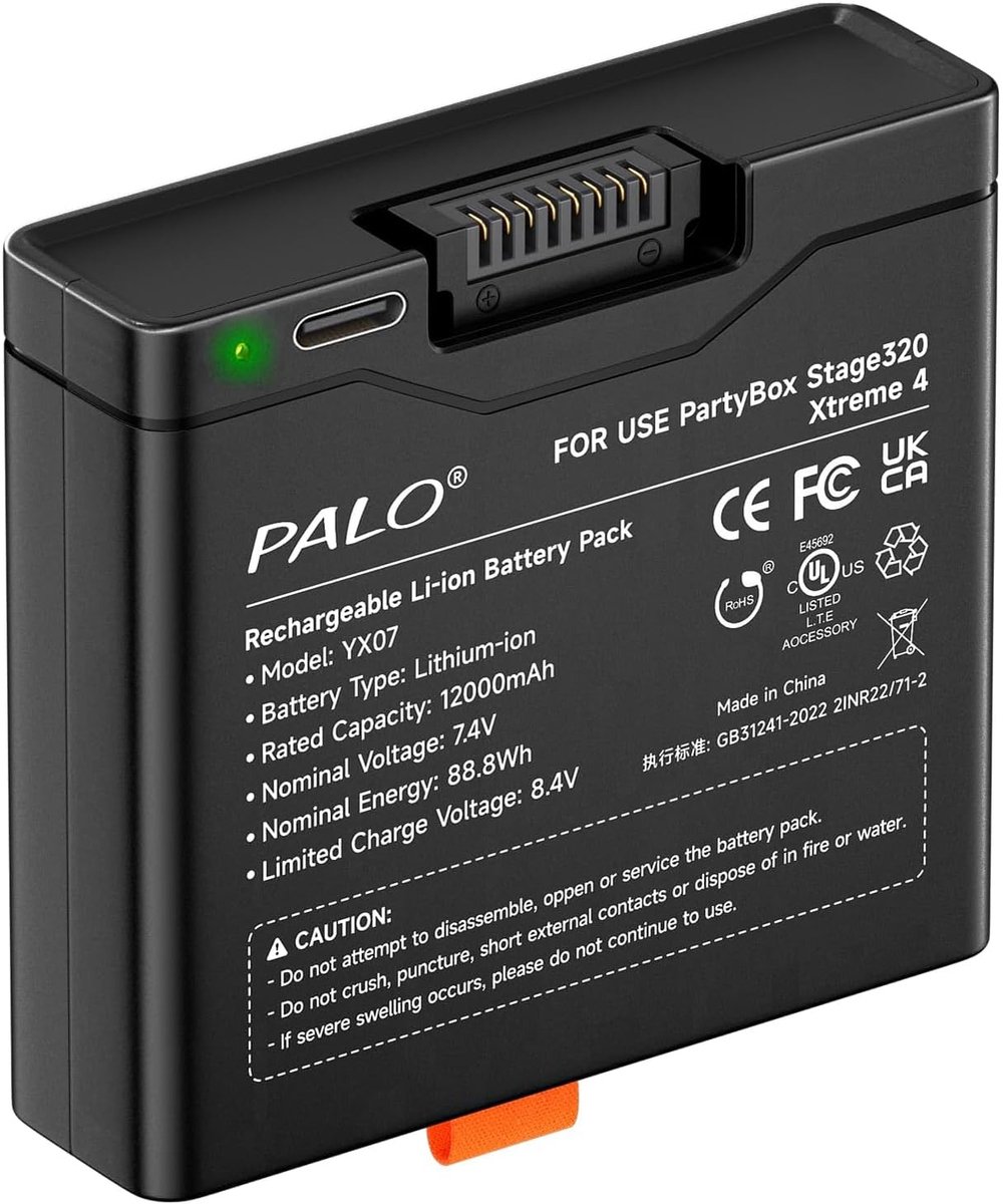 SnelShoppen - 12000 mAh Lithium Batterij voor PartyBox Stage 320 en Xtreme 4 - Hoge Capaciteit 7,4 V met Type C Aansluiting voor Feest, Camping en Bui