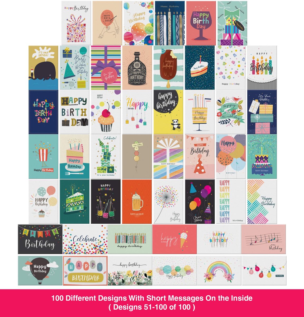 SnelShoppen - 100 Unieke Verjaardagskaarten Assortiment met Groeten voor Bedrijven en Particulieren - Diverse Kleuren Enveloppen, Gouden Zegels, Verja