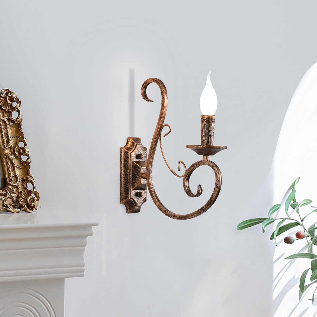 Dailygoods- Wandlamp antiek smeedijzeren design - Vintage wandlamp - Wandlamp voor woonkamer - E14 lampvoet - Duurzaam en roestbestendig - Afmetingen 24x8x30 cm - Muurlamp