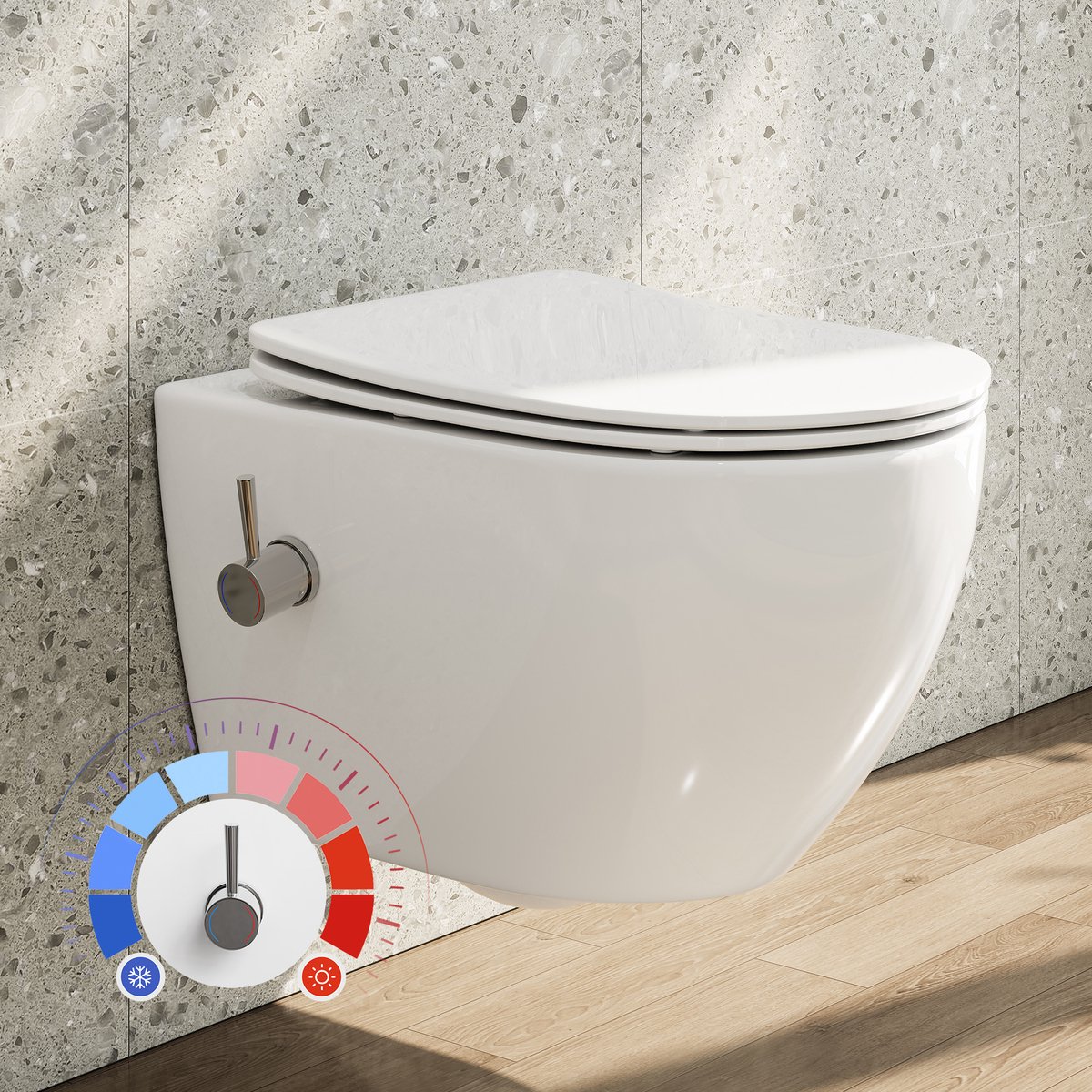HOROW Douchetoilet - geïntegreerde douchekop - Taharet toilet - Wandtoilet met bidetfunctie - 53 x 36 x 35 cm