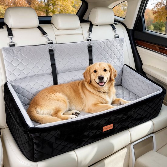 Foto: Autostoel hond xl hondenmand auto automand voor grote honden autozitje met veiligheidsriemen memory foam 114 x 50 x 50 cm grijs