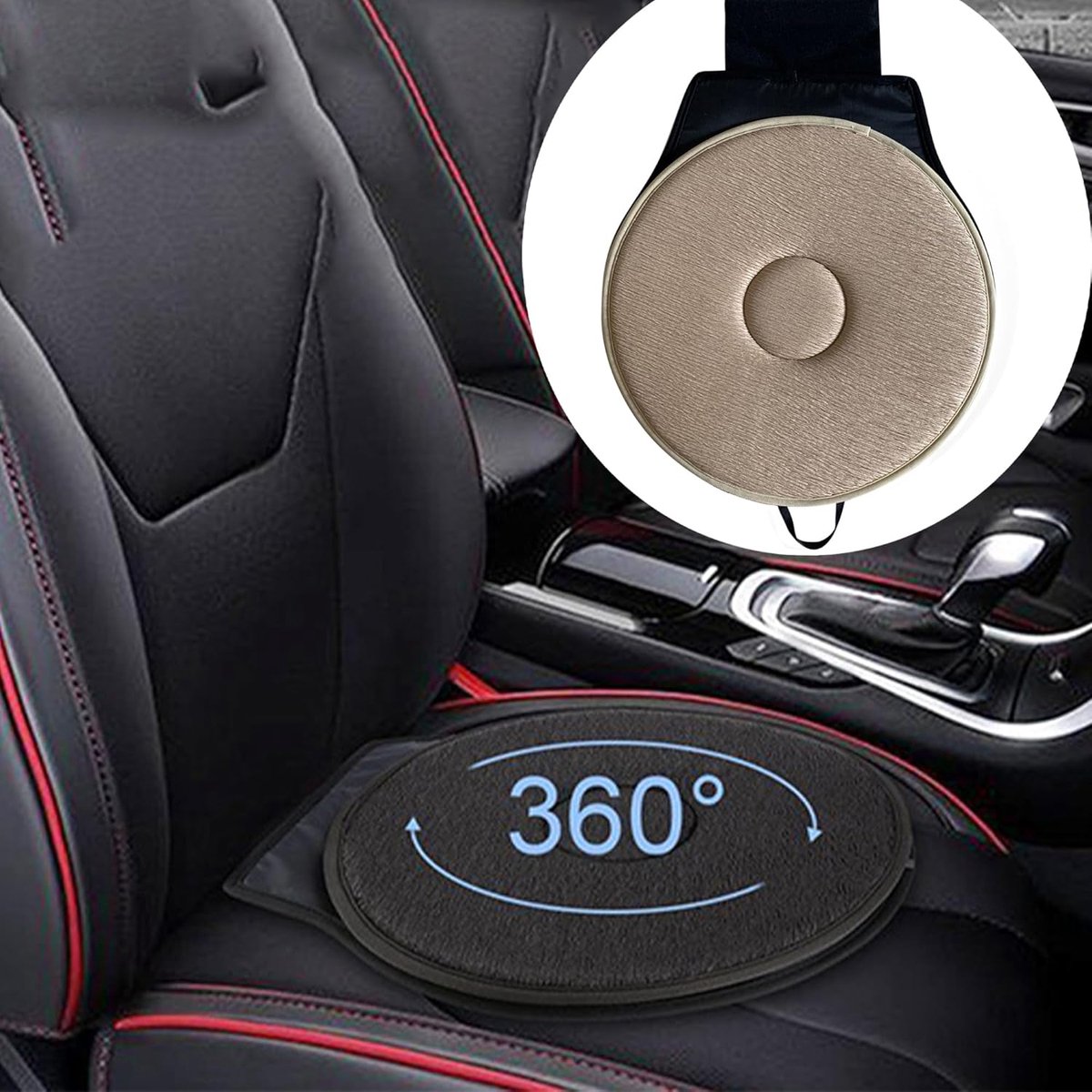 360° draaibaar autostoelkussen - Draaibaar autostoelkussen - Draaibare autostoelpad - Antislip onderkant - Comfortabel en lichtgewicht - Eenvoudige installatie - Geschikt voor personenauto's, SUV's, enz. - Grijs - 1 stuk