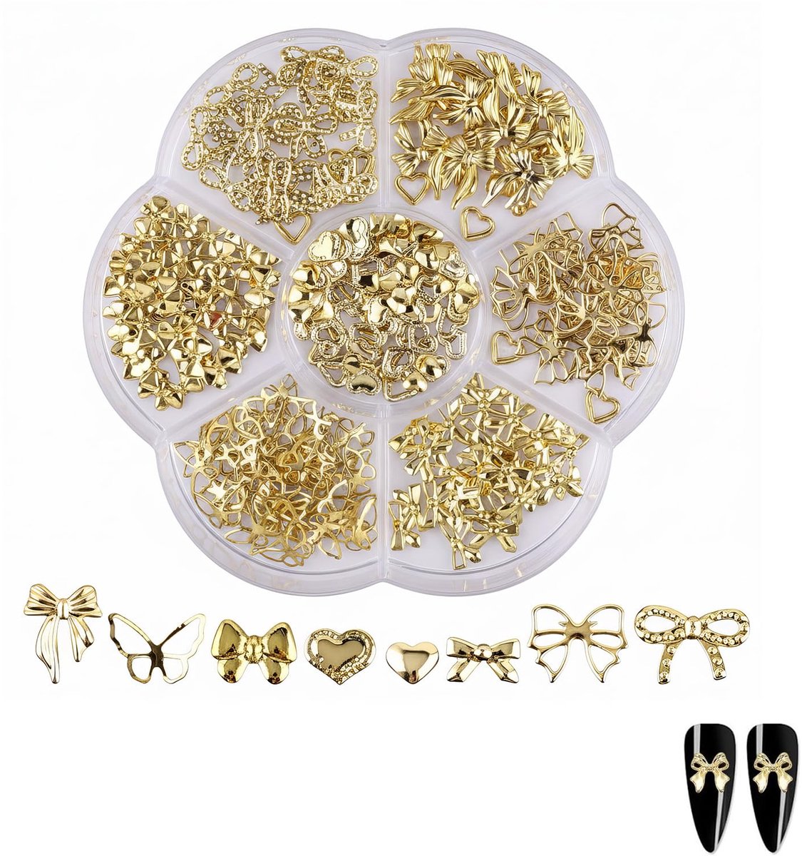 Nail Art Decoratie Set 216 Stuks - Gouden Nail Charms en Glitter - Veilig voor Gevoelige Huid - ShopVlot