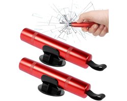 Veiligheidshamer - 2 stuks - Ruitenbreker - Noodhamer - Auto Hamer - Gordelsnijder - 2 in 1 Safety Hammer - 92,6 × 19,9 × 32 mm - Inclusief Testglas & Zelfklevende Houder - Auto Veiligheidshamer - Voor reddingswerk op het land en onder water - Rood