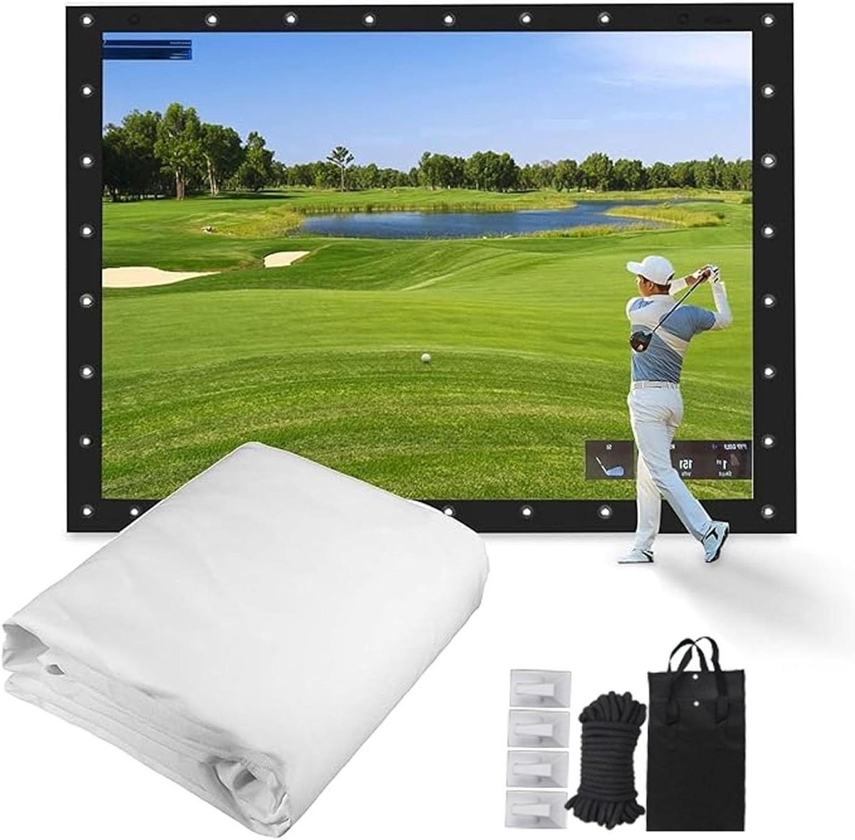 Golfsimulator Projectiescherm - Golfdoek Swing Trainer - Golfswing Oefenen - Duurzaam Polyesterweefsel - 332 x 187 cm - Helderwit