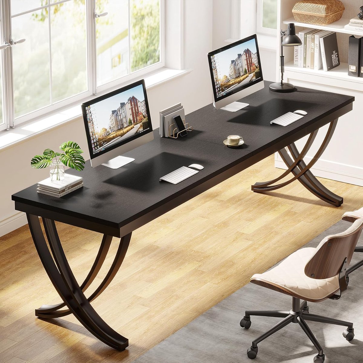 Tribesigns Bureau - Dubbel Lang Bureau - Computerbureau - Computer Tafel - Bureautafel Zwart - 200 x 70 x 75 cm