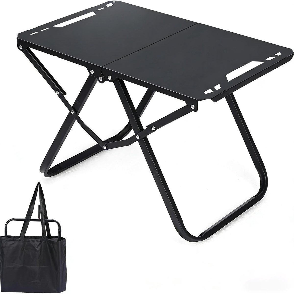 SnelShoppen - Lichtgewicht Campingtafel Klaptafel van Aluminiumlegering - Compacte Outdoor Tafel voor Picknick, Barbecue, Vissen en Tuin, Zwart