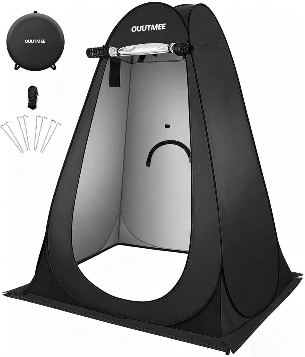SnelShoppen - Douchetent Draagbare Pop-Up Omkleedruimte 150x150x210cm Zwart met UV-bescherming voor Camping, Festivals, Strand en Tuin